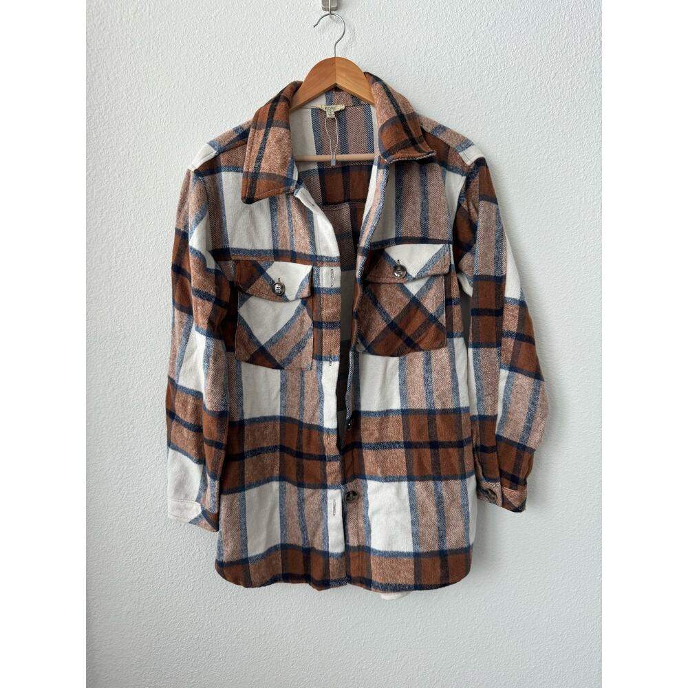 Kori Plaid Shacket- Brown and Blue- Oversized-Size small B131
